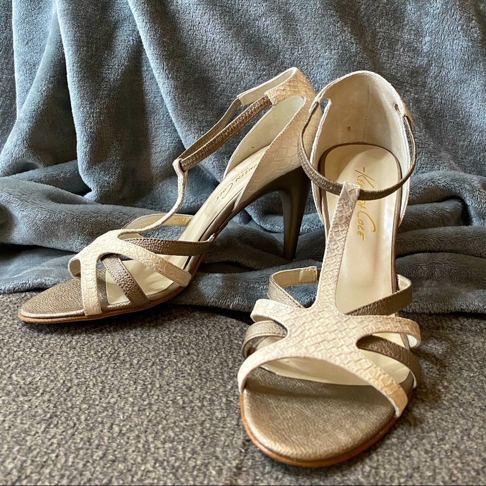 Kenneth Cole Strappy Leather Heels with Snakeskin Embossed Details